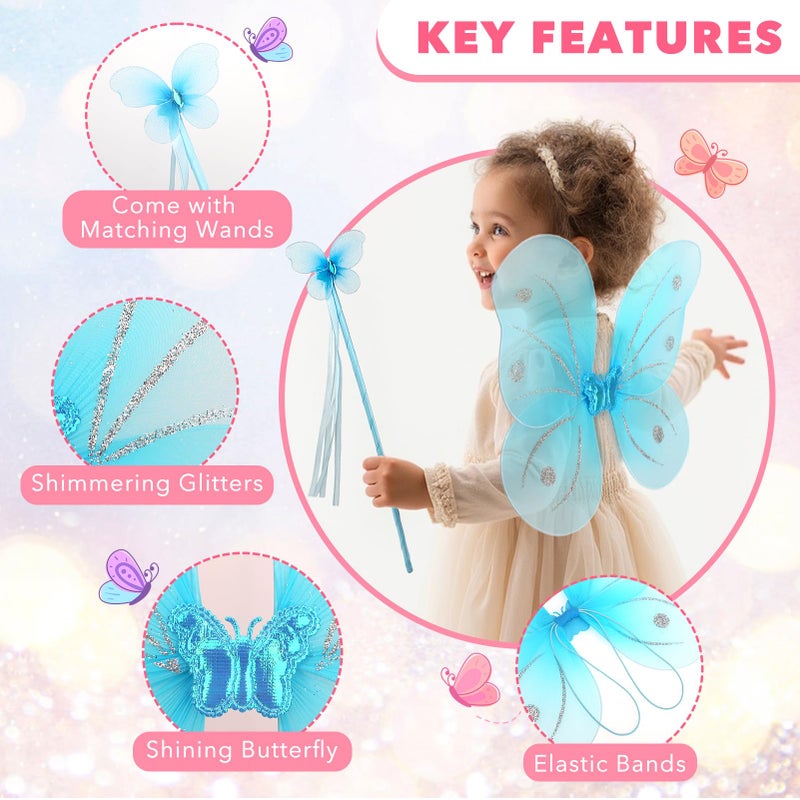 kilofly 6 Sets Angel Butterfly Wings Fairy Wands Princess Dress Up Costume - Image 3
